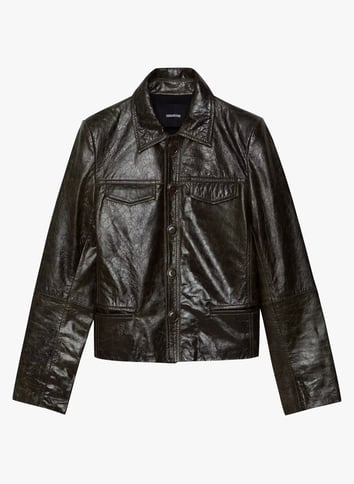 Blouson droit col classique en cuir ZADIG&VOLTAIRE Vert